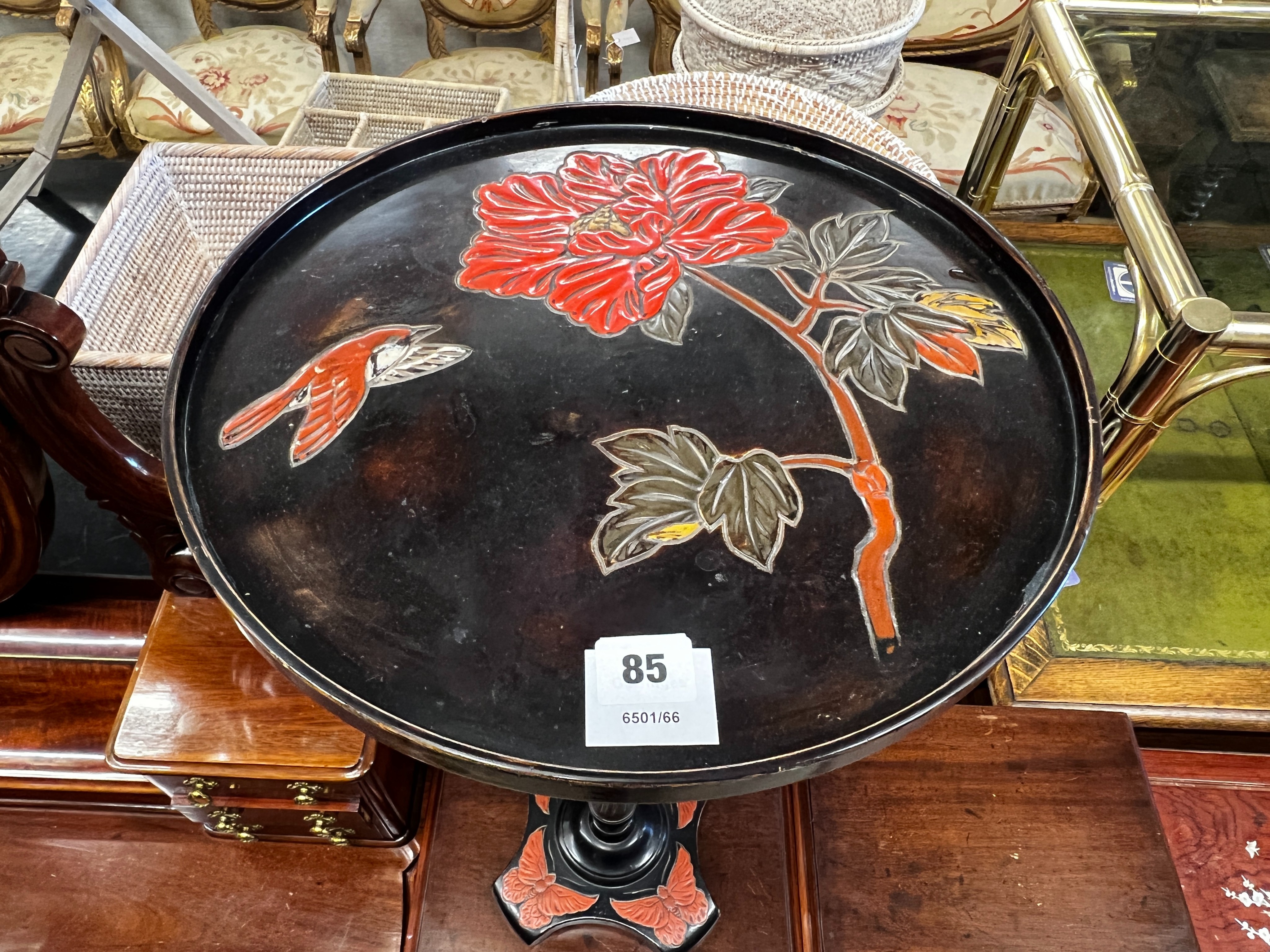 A Japanese lacquer wine table, diameter 36cm, height 69cm